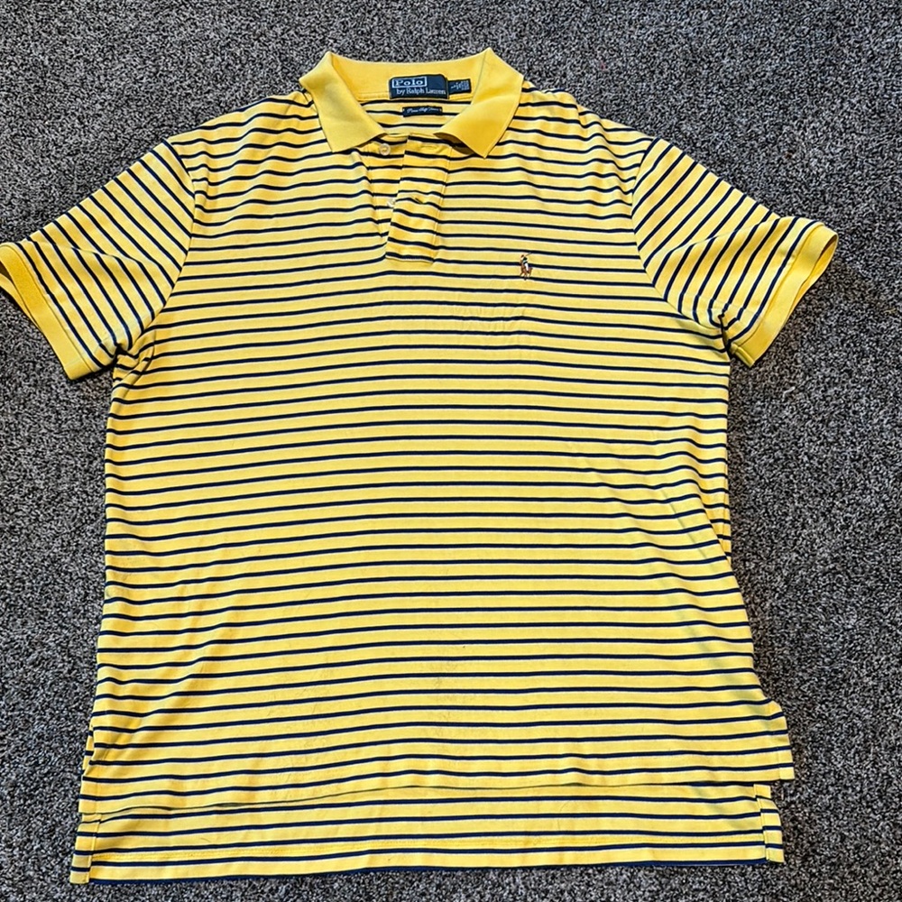 Polo by Ralph Lauren Yellow and Blue Striped Polo Shirt Pima soft touch